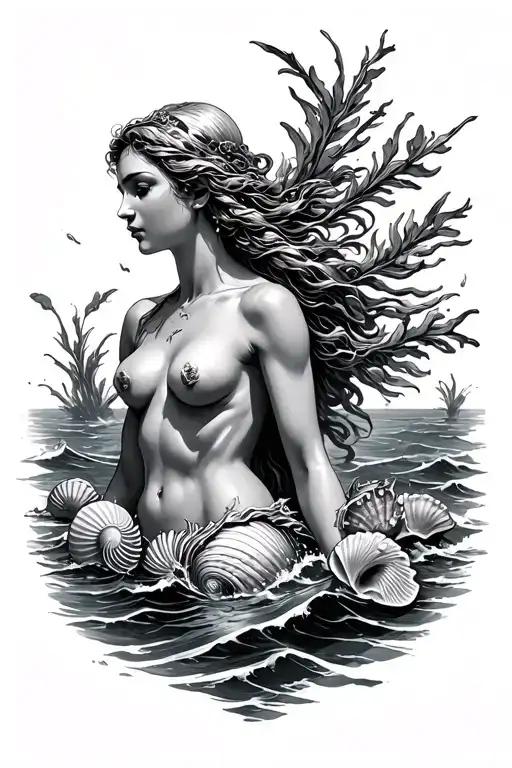 Aphrodite Coming Out Of The Ocean With Seashells Incorporated