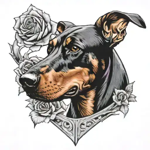 Doberman With A Rose In Its Mouth Holding An Ar15