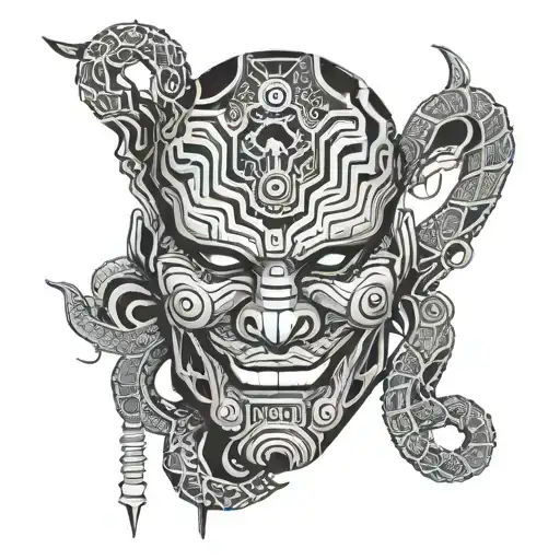 Circuit Board Oni Mask With Snake
