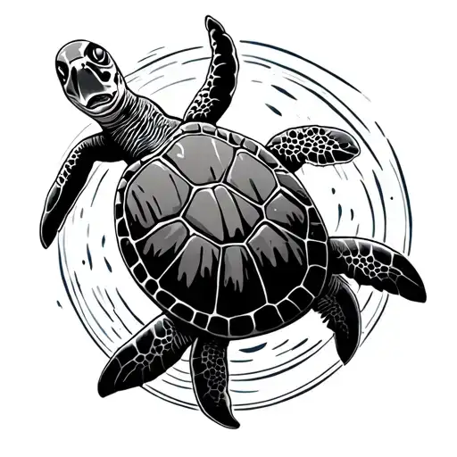 Freediver And Sea Turtle