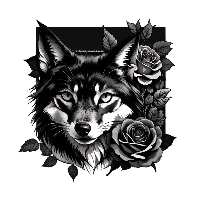The Cat Turned Into A Wolf Next To The Rose