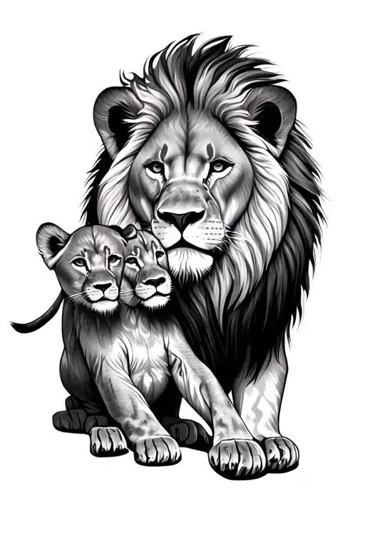 Lion With 2 Cubs