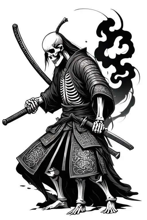 Skeletal Samurai Holding His Katana Sword