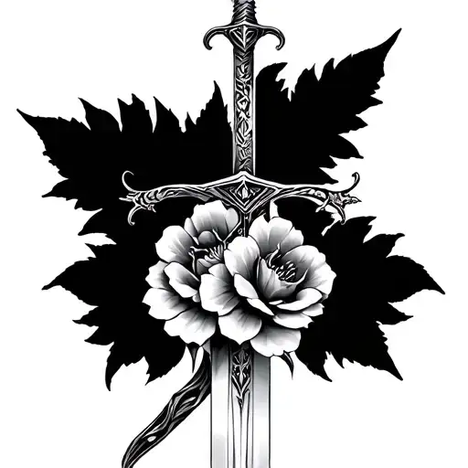 Sword And Flowers Intertwined