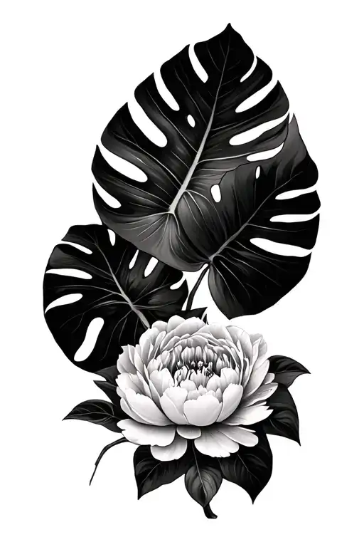 Monstera And Peony Flowers