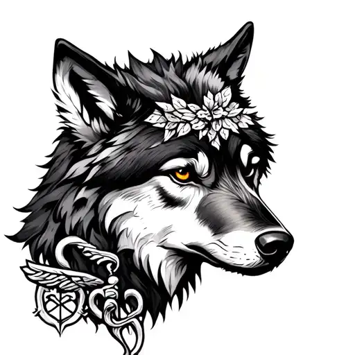 Wolf With Tree Of Life And Caduceus