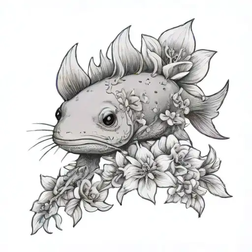 Axolotl And Flowers