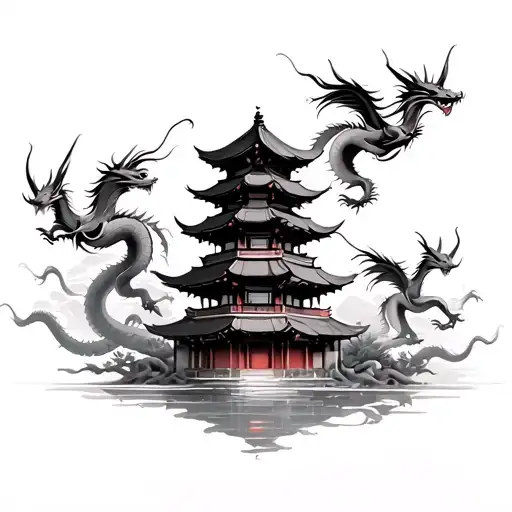 Pagoda With Dragons Flying