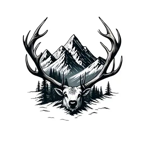 Mountain Range With Antlers Around It
