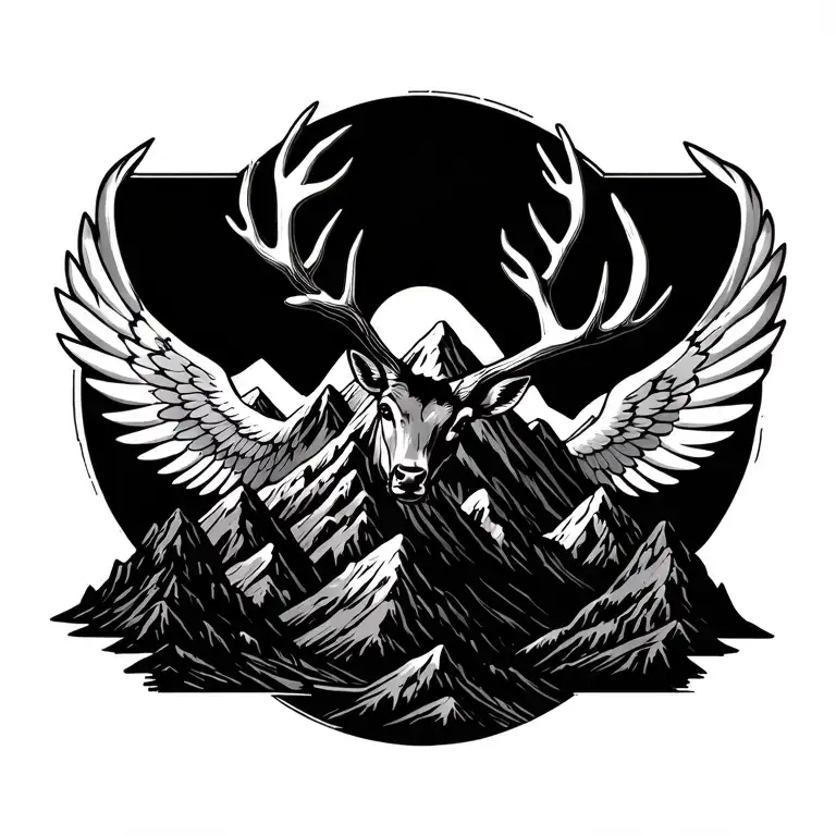 Mountain Range With Antlers Around It It Has Wings