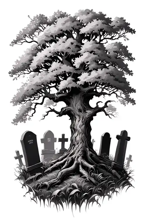 Large Tree And Graveyard Scene