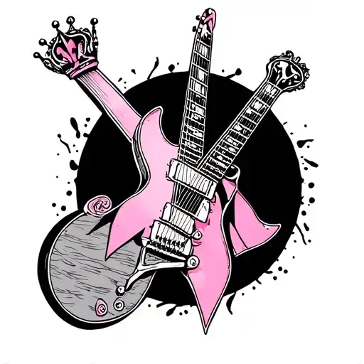 Guitar Breast Cancer Ribbon And Feminine Crown