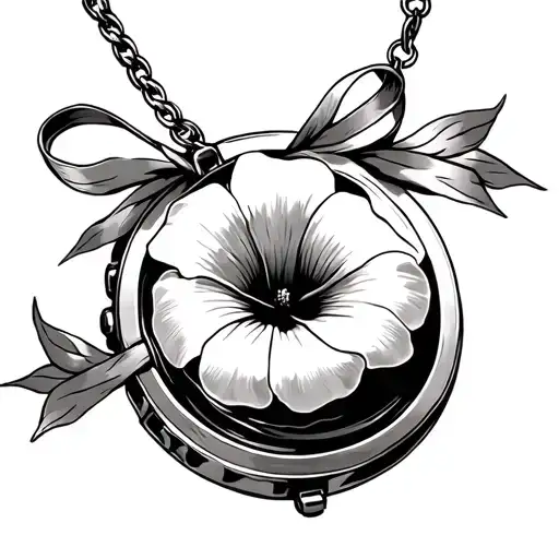 Morning Glory Flower On A Locket With Ribbon