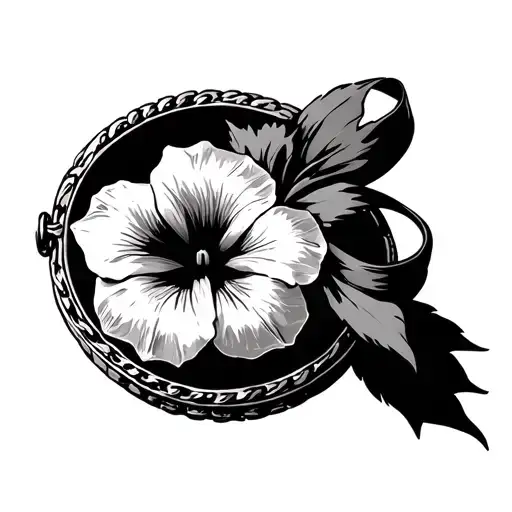 Minimalist Morning Glory Flower On A Locket With Ribbon