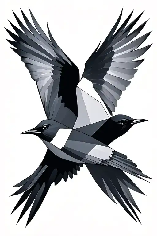 A Swallow Couple With A Geometric Style
