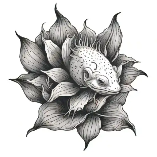 Axolotl And Lotus Flower