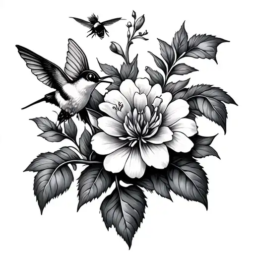 Wisterias With Hummingbird Hovering Bee Surrounded By Swirling