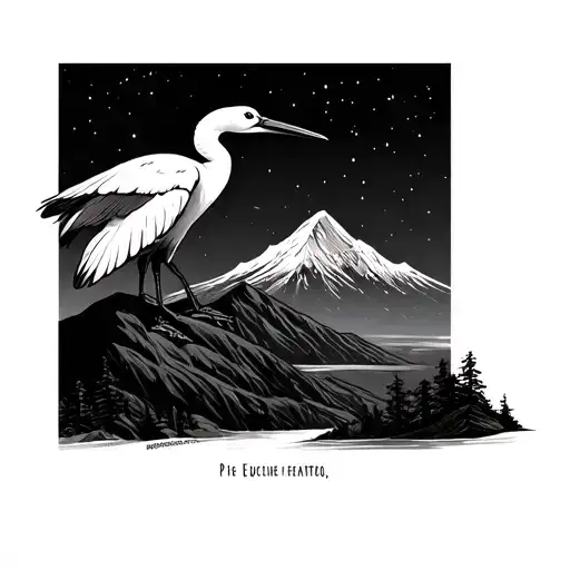 Stork And Mountain At Night With Pic Epeiche Feather