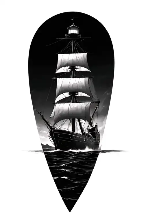 Sailing Ship Light House Horror