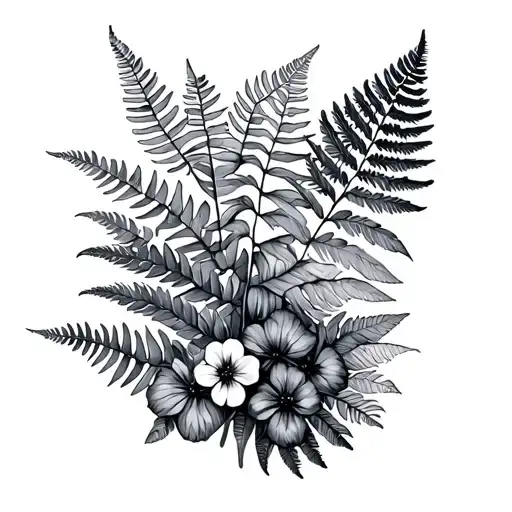 Ferns Flowers And Blackerries