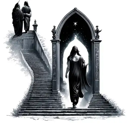 Stairway To Heaven Gates With Me Walking In Different Stages In My Life