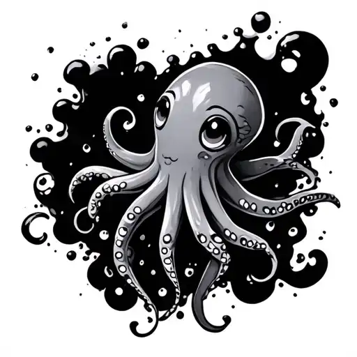 Cute Anime Squid Spraying Ink