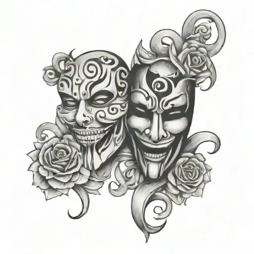 Laugh Now Cry Later Masks And A Quote Under It