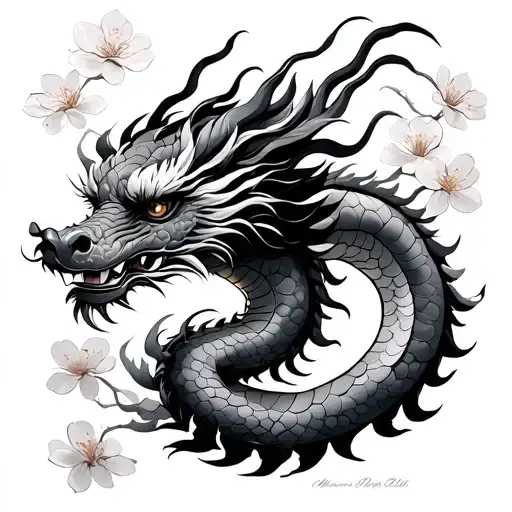Chinese Dragon With Cherry Blossoms