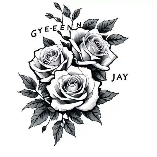 The Names Gyeong-eun & Jay With Roses On The Right Forearm Sleeve