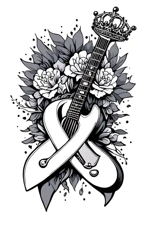 Guitar Breast Cancer Ribbon And Feminine Crown
