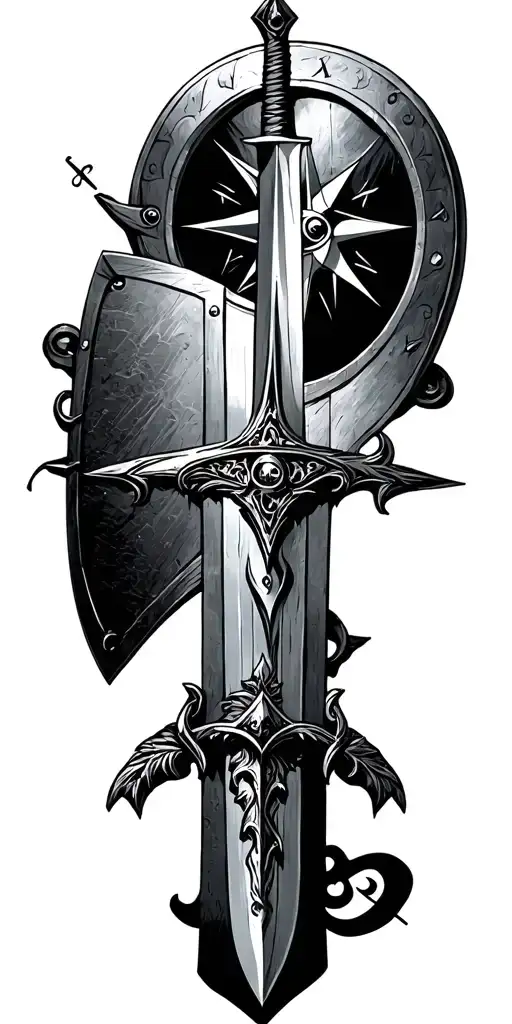 Sword And Shield Castle Surrounded Compass Surrounded