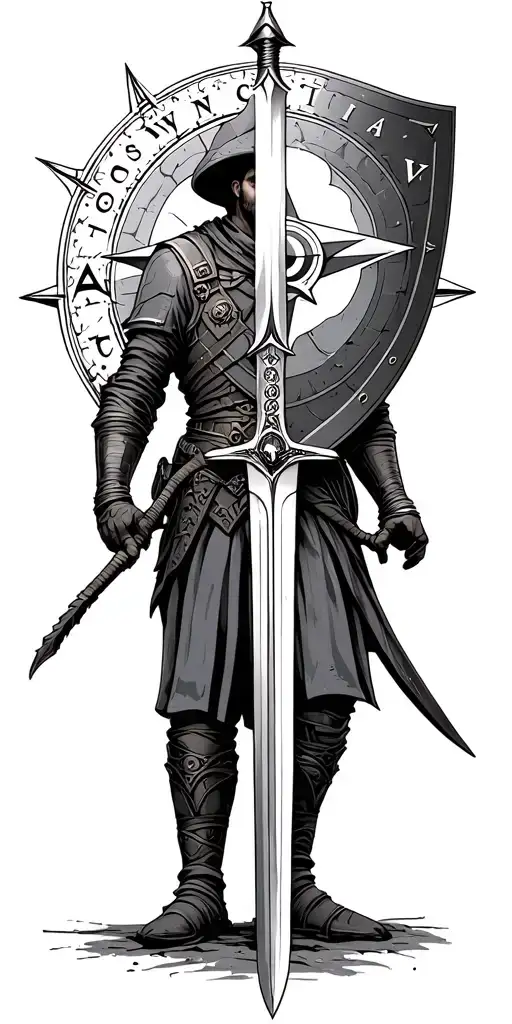 Sword And Shield Soldier Castle Surrounded Compass Surrounded