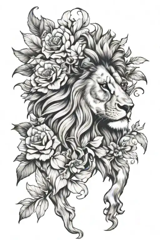 Lion And Flowers