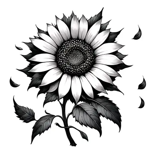 Sun Flower With Lots Of Leaves Falling