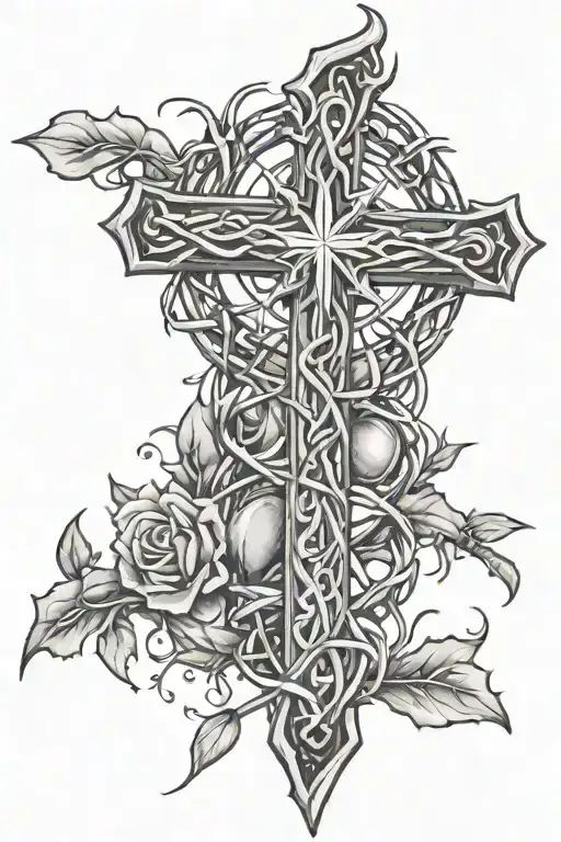 Crown Of Thorns Wrap Around Calf With Christian Cross