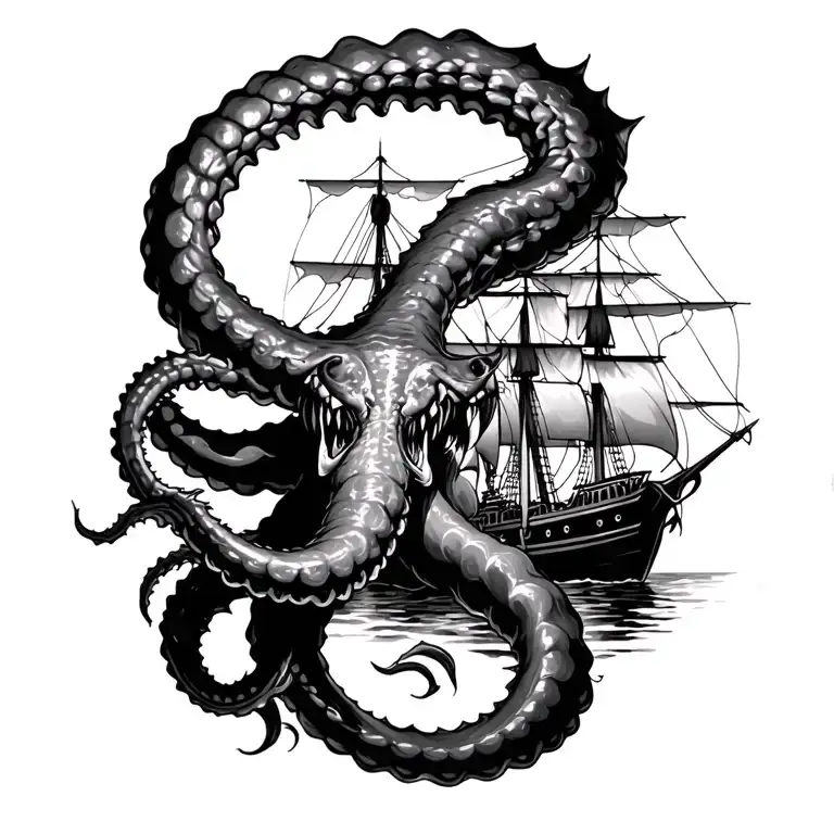 Kraken Attacking A Ship
