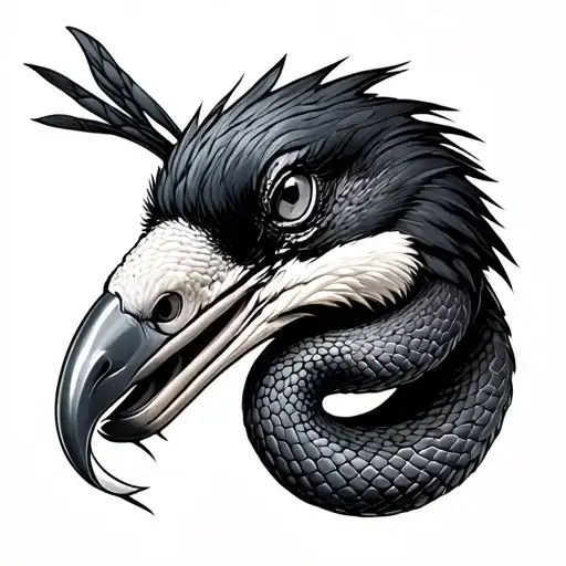 A Bird Eating At Snake Head