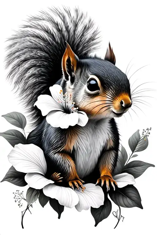 Squirrel And Hibiscus Flowers