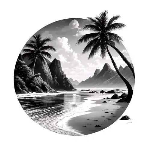 Beach Landscape Merging To The Mountains Inside