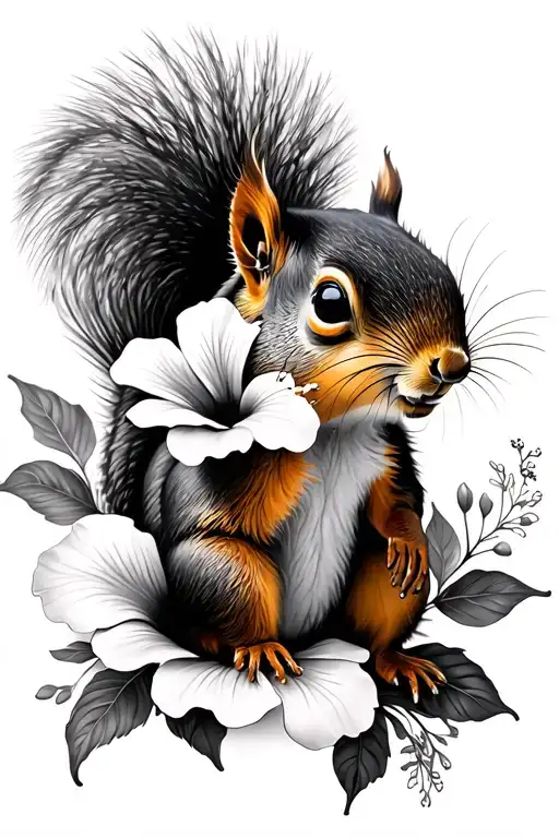 Squirrel And Hibiscus Flowers