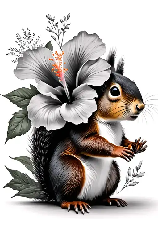 Squirrel And Hibiscus Flowers