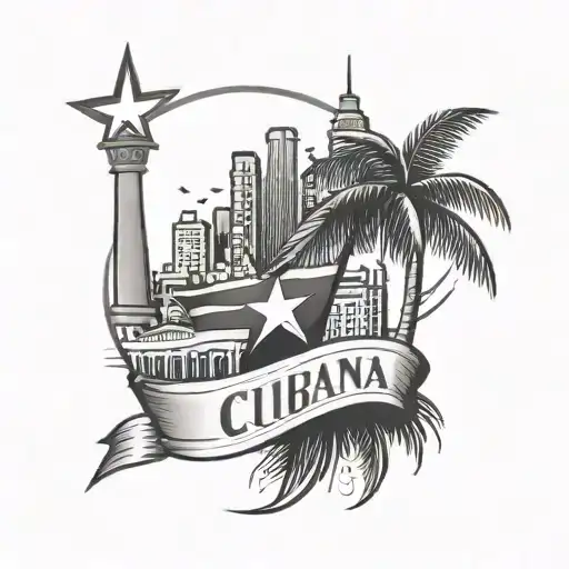 A Tattoo Featuring A Stylized Cuban Flag With The Miami Skyline In The Background