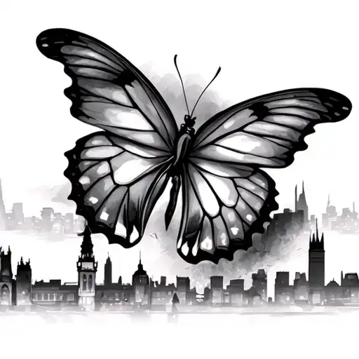 Butterfly With Berlin Skyline Silhouette