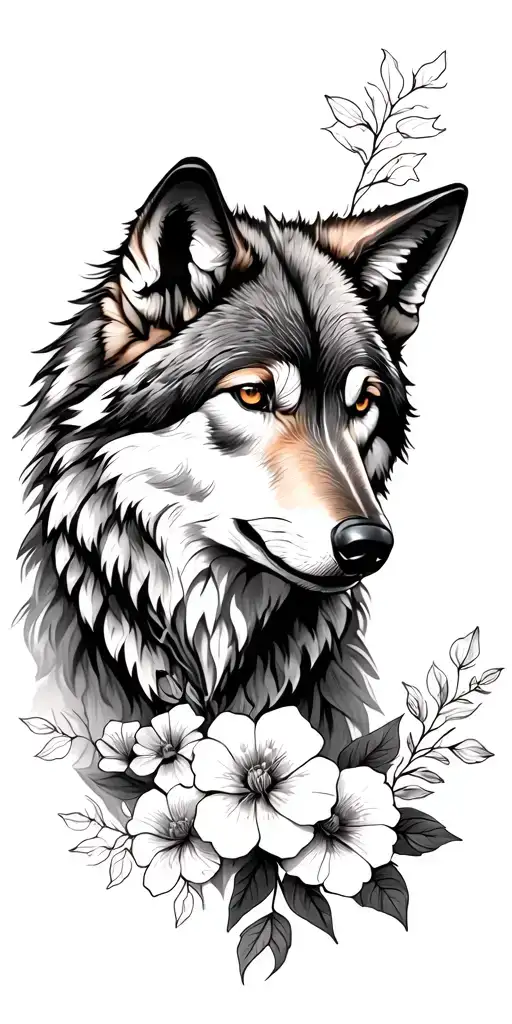 Wolf And Flowers