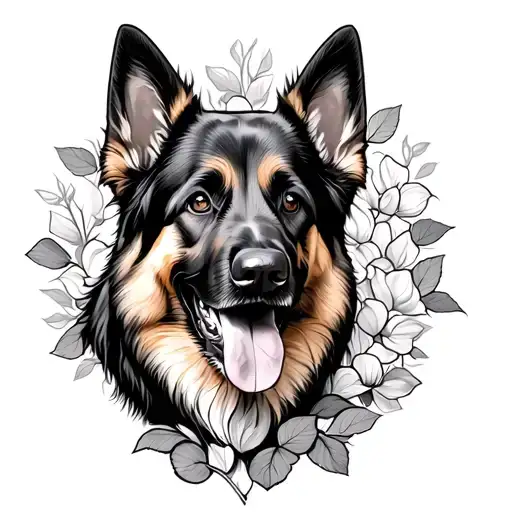 German Shepherd Dog In Rose Petals