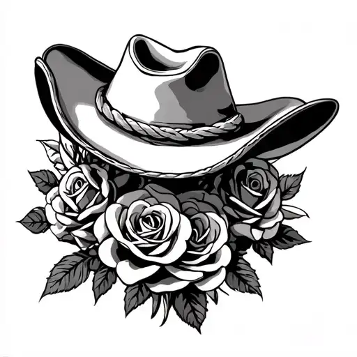 Cowboy Hat Rope And Roses Intertwined