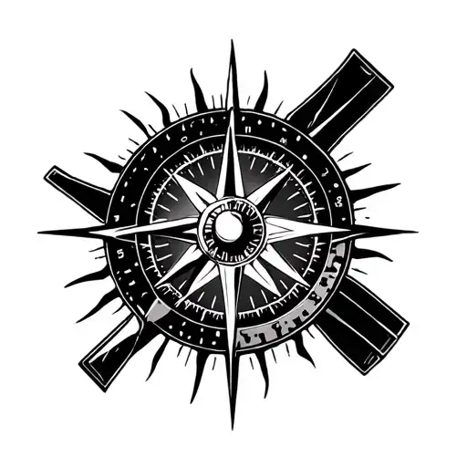 Compass And Motorsport With A Sun All Black And White