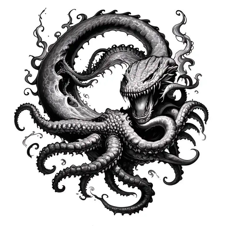 Kraken Attacking Fading Into Smoke Forming The Shape Of A Half Moon