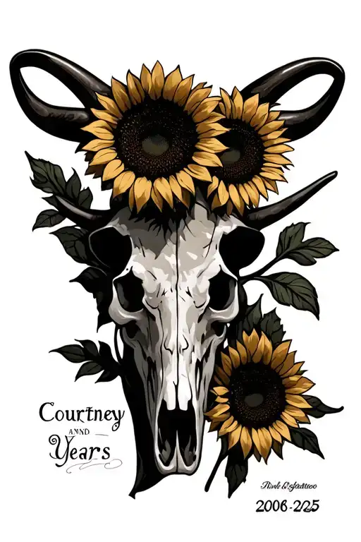 Longhorn Skull With Sunflowers With The Name Courtney And The Years 2006-2025