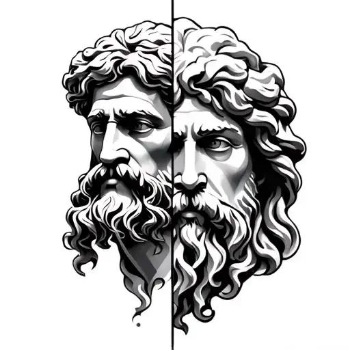 Socrates And Pluto Half Face Tattoo Design